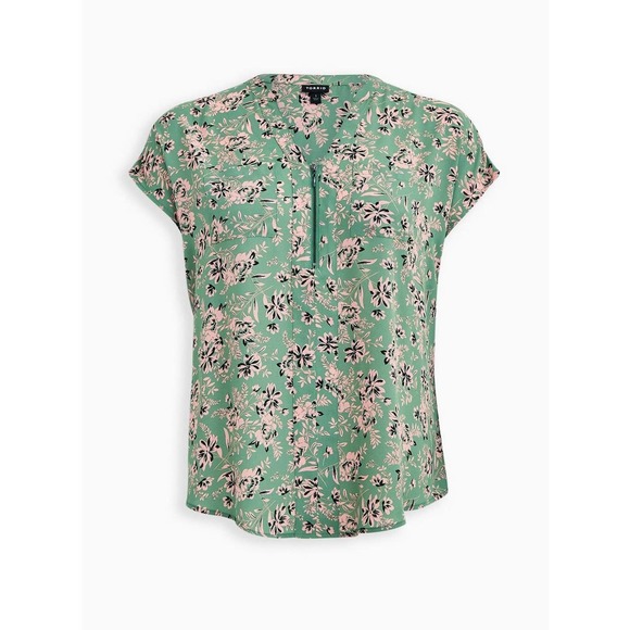 ✨2/$20 Torrid Georgette Zip Front Dolman Blouse Green Pink Floral Plus Size 1 1X - Picture 12 of 12